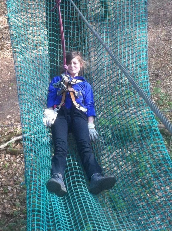 Natalie holding us all up on a crossing at the Aachener Kletterwald :-|