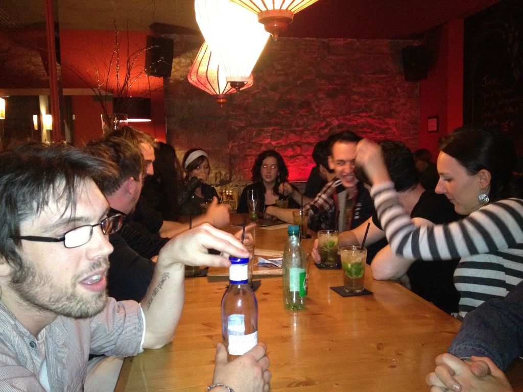 Last night of the CELTA course, we most of us made it to the Al Sur Café just around from my apartment behind Mercat Santa Caterina, where we introduced some of our former students to Tiddleywinks (using beer bottle tops)